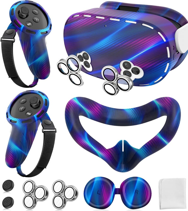 ms cleo Silicone Cover Set Compatible with Meta/Oculus Quest 3s Accessories, Silicone Face Cover, Controller Grip Cover, Camera Lens Protector, VR Shell Cover, Protective Lens Cover, Not Fit Quest 3 - Image 1